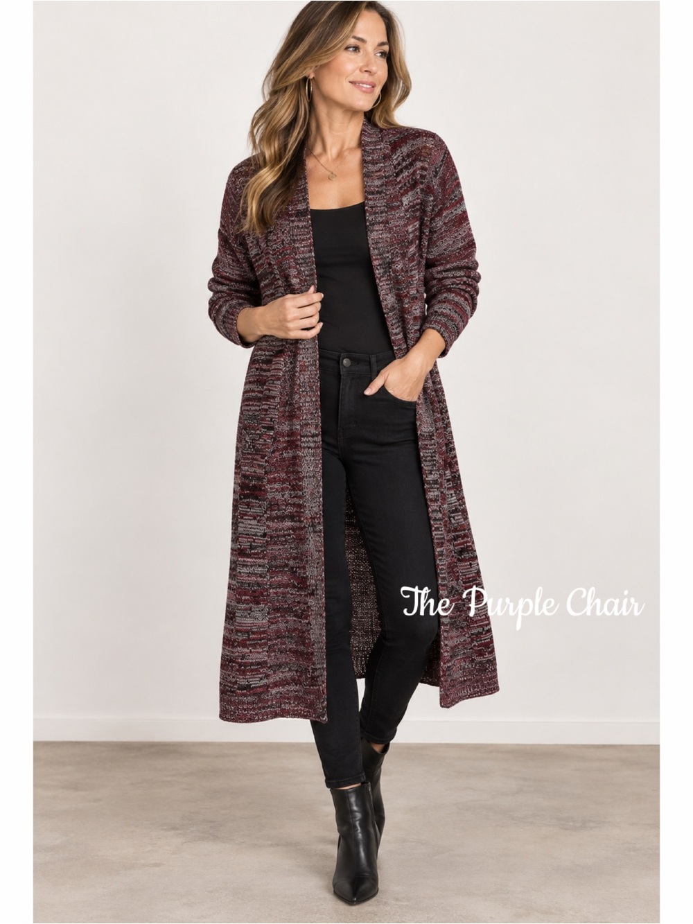 NWT Long Sleeve Burgundy Marled Open Front Duster Cardigan S